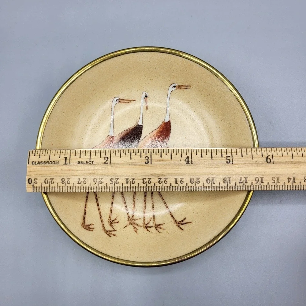 Vtg Rosenthal Netter Trinket Dish Crane Bird Brass Clad Small Bowl Gold Brown